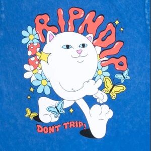 Ripndip Blue and White Cat “Don”t Trip” size Large Unisex grunge punk anarchy